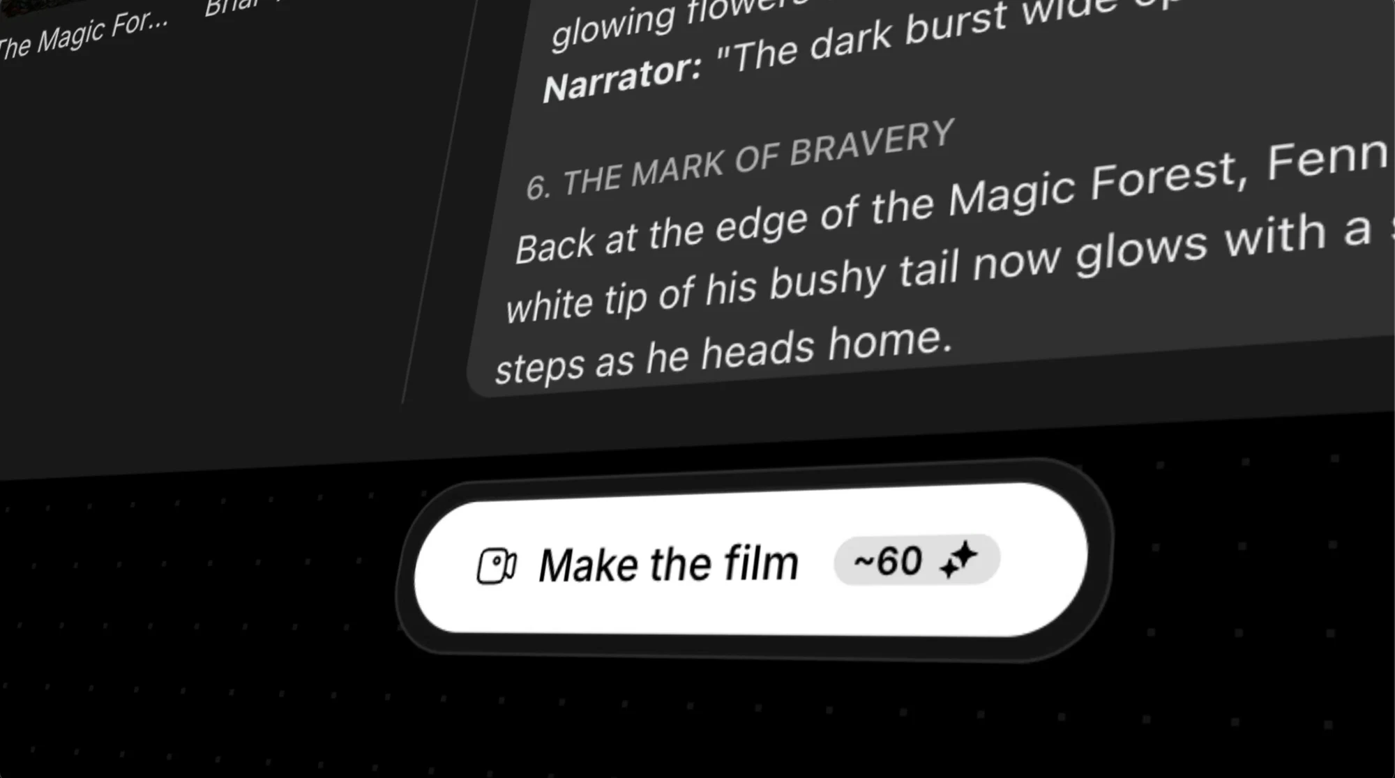 RocketToons screenplay preview with a Make the film button and an approximate credit quote